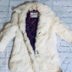 Caravelle Vintage Fine French Fur Coat Cream w/ Quilted Burgundy Lining RARE!